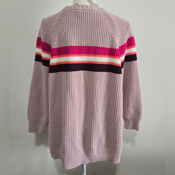 Express Crew Neck Knit Sweater Pink White Burgundy Stripe Size Medium - Picture 4 of 9
